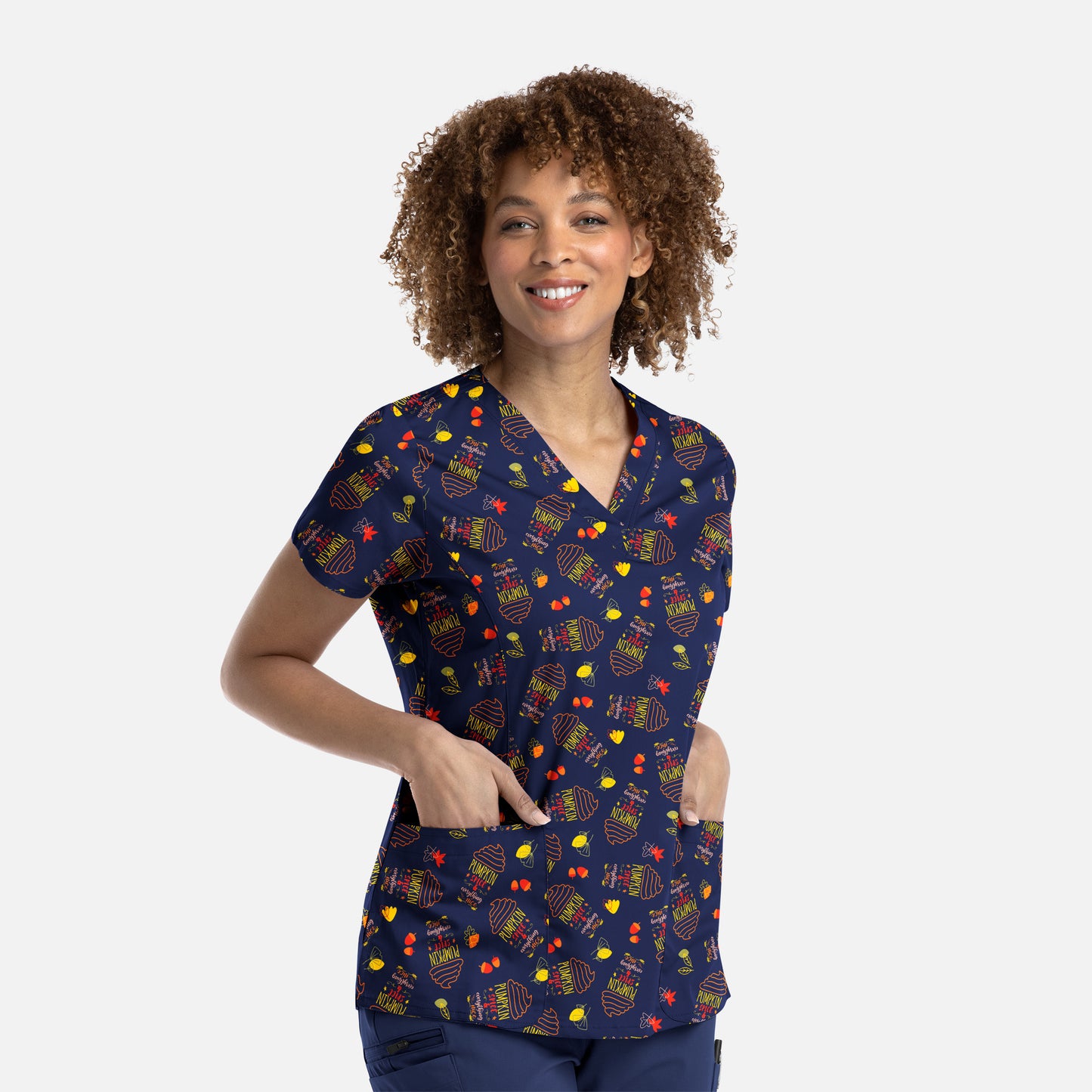 Maevn 1767 Printed Curved V-Neck Scrub Top