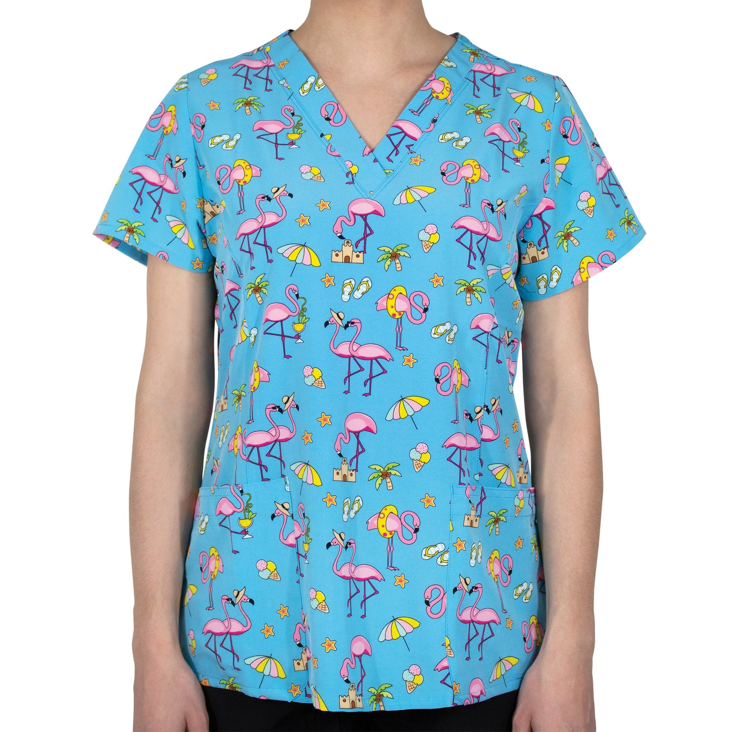 Maevn 1767 Printed Curved V-Neck Scrub Top