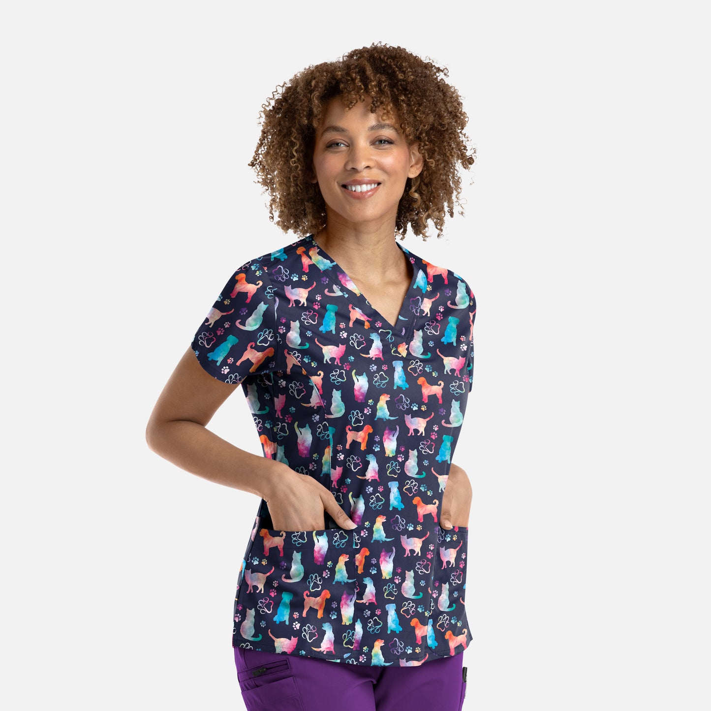 Maevn 1767 Printed Curved V-Neck Scrub Top