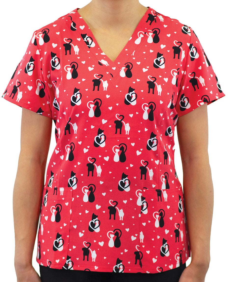 Prints 1767 Printed Curved V-Neck Top Furever Friends