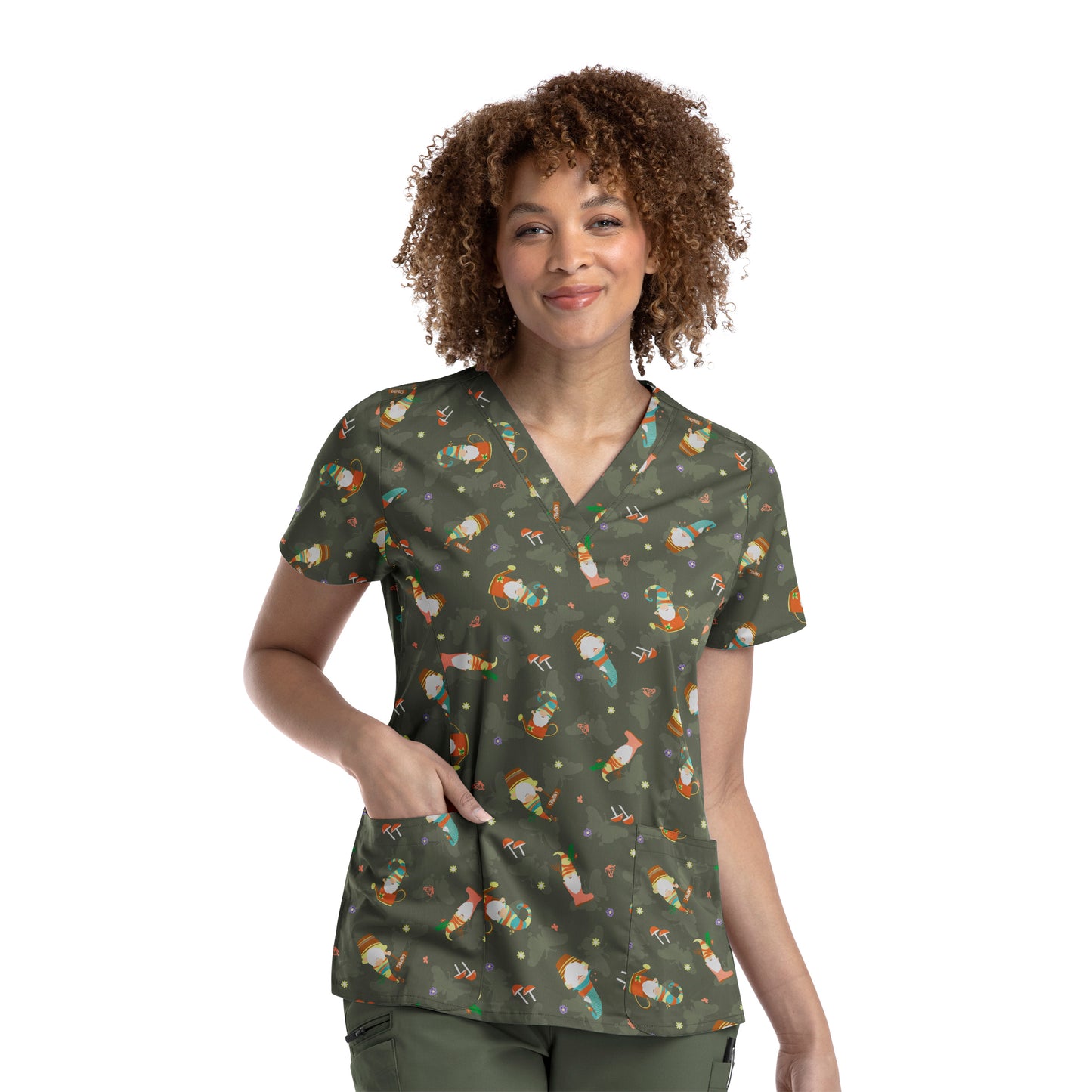 Maevn 1767 Printed Curved V-Neck Scrub Top