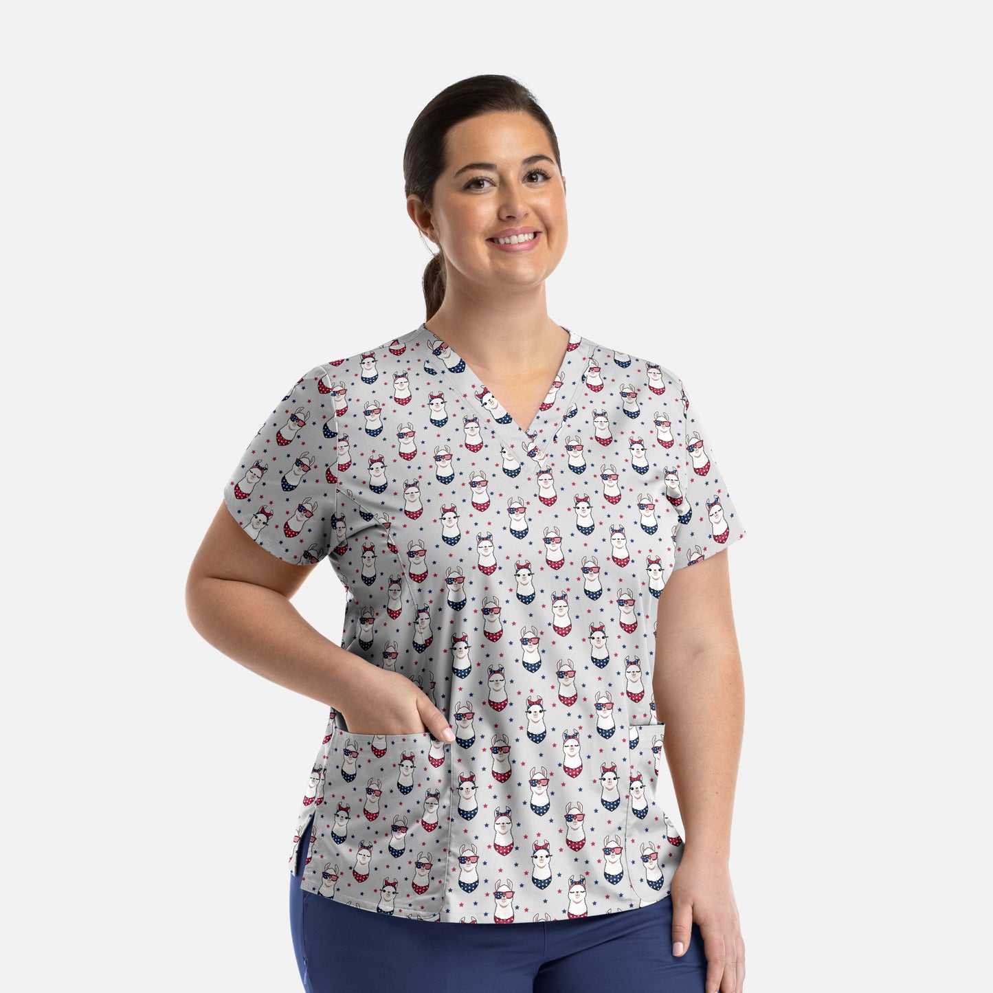 Maevn 1767 Printed Curved V-Neck Scrub Top