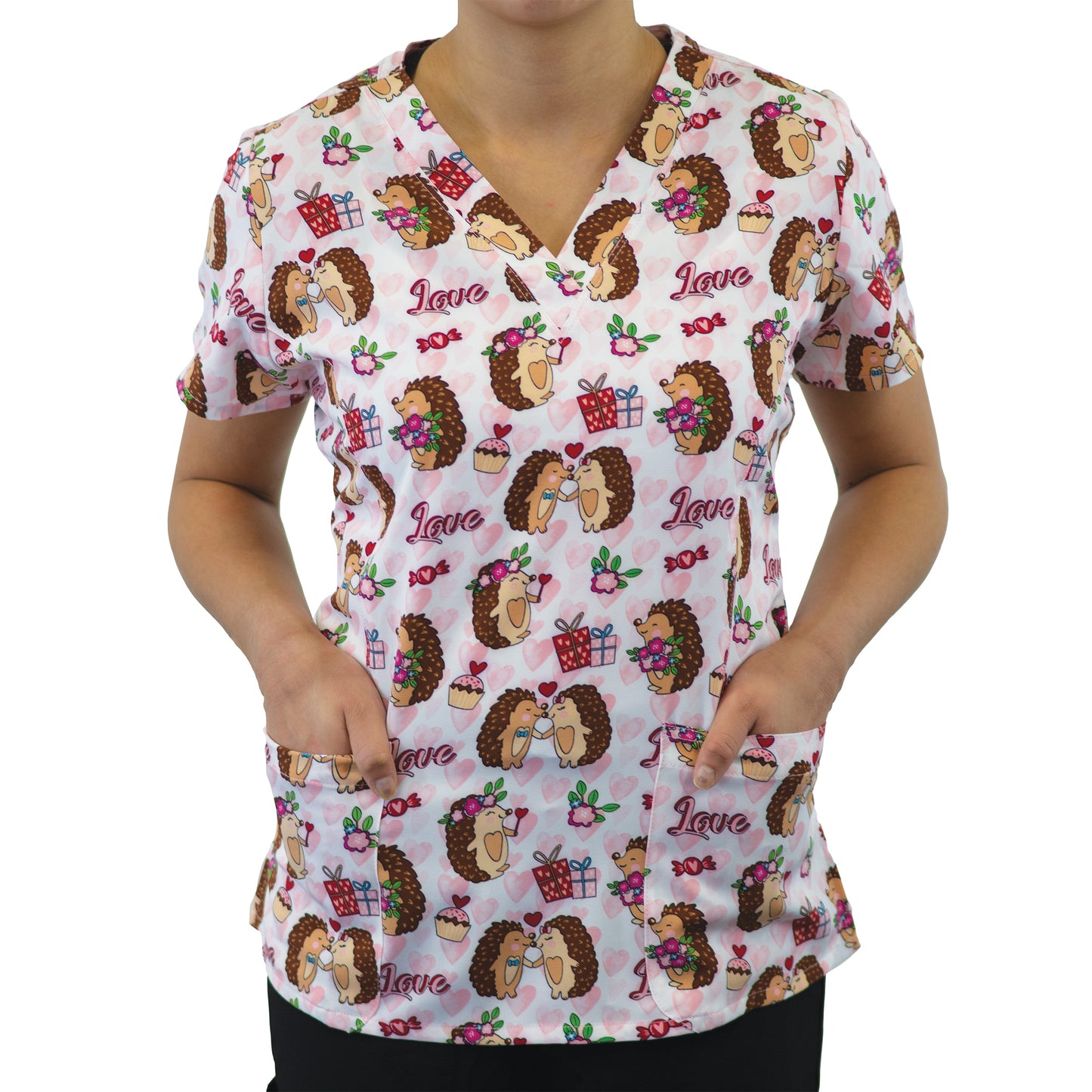 Maevn 1767 Printed Curved V-Neck Scrub Top