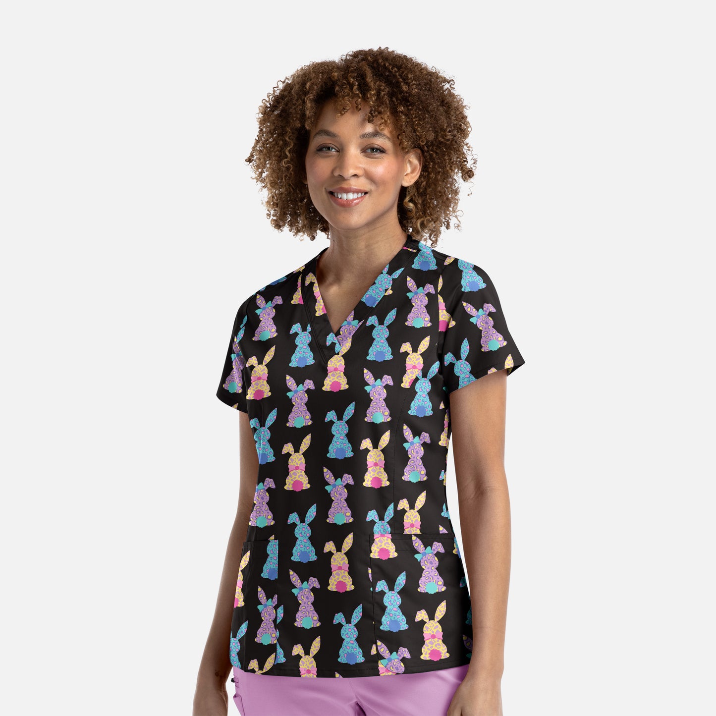 Maevn 1767 Printed Curved V-Neck Scrub Top