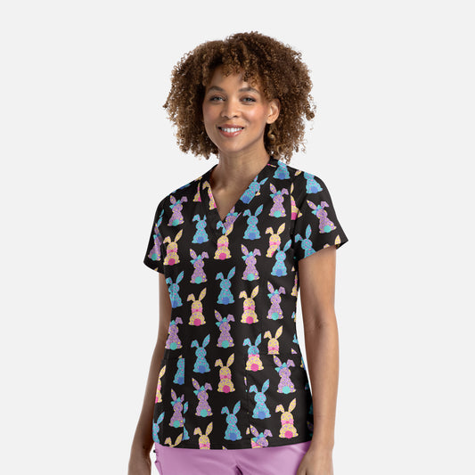 Prints 1767 Printed Curved V-Neck Top Hippity Hoppity