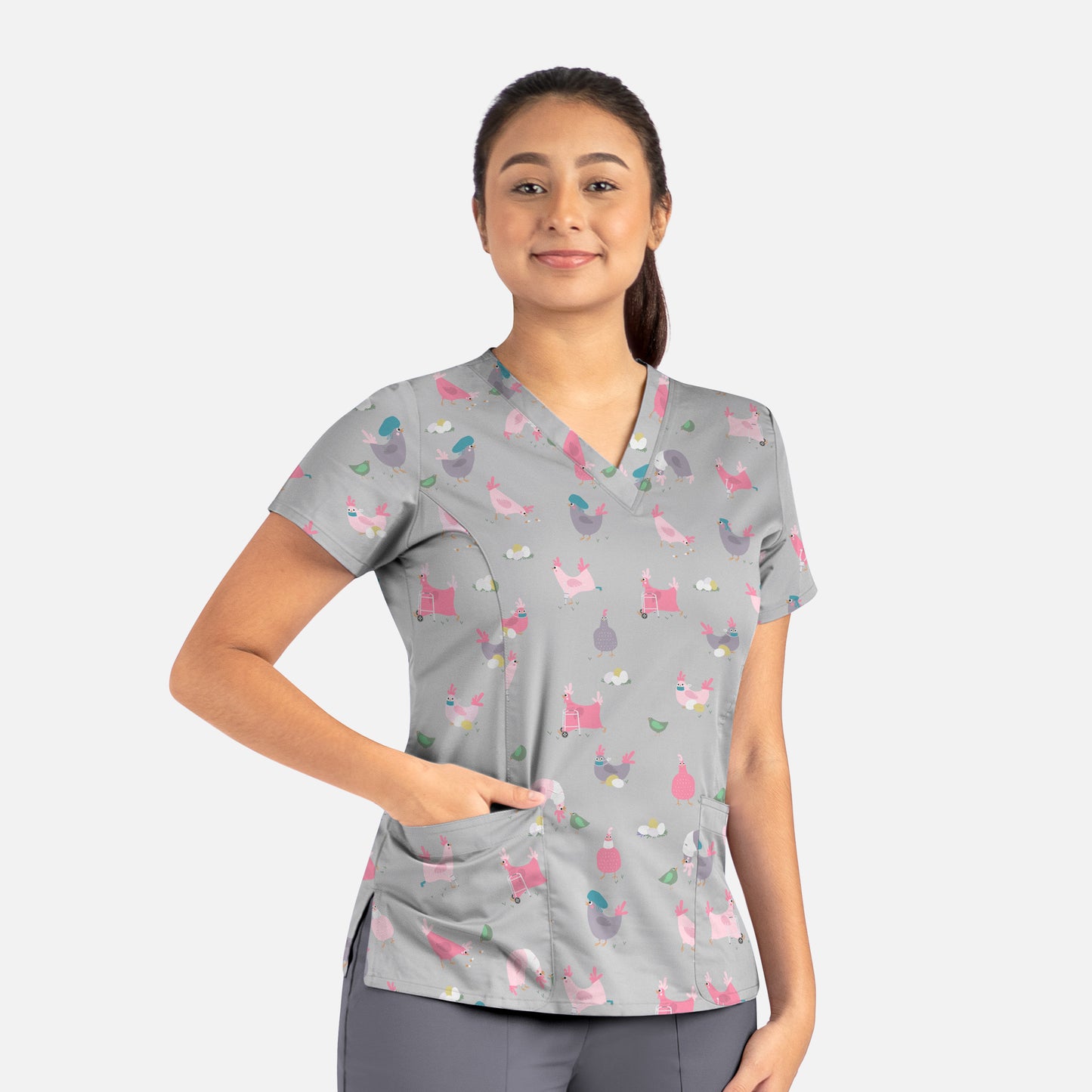 Maevn 1767 Printed Curved V-Neck Scrub Top