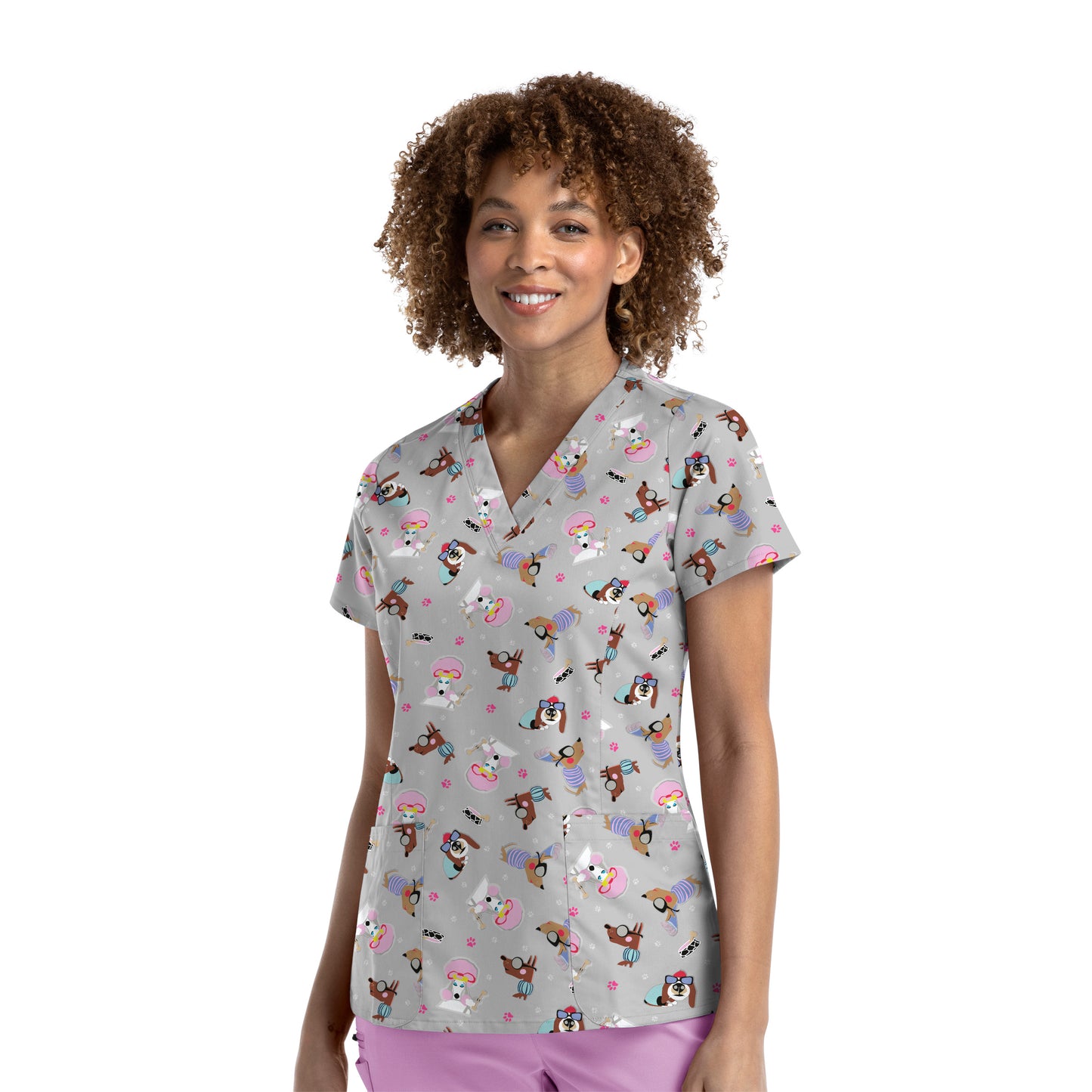 Maevn 1767 Printed Curved V-Neck Scrub Top