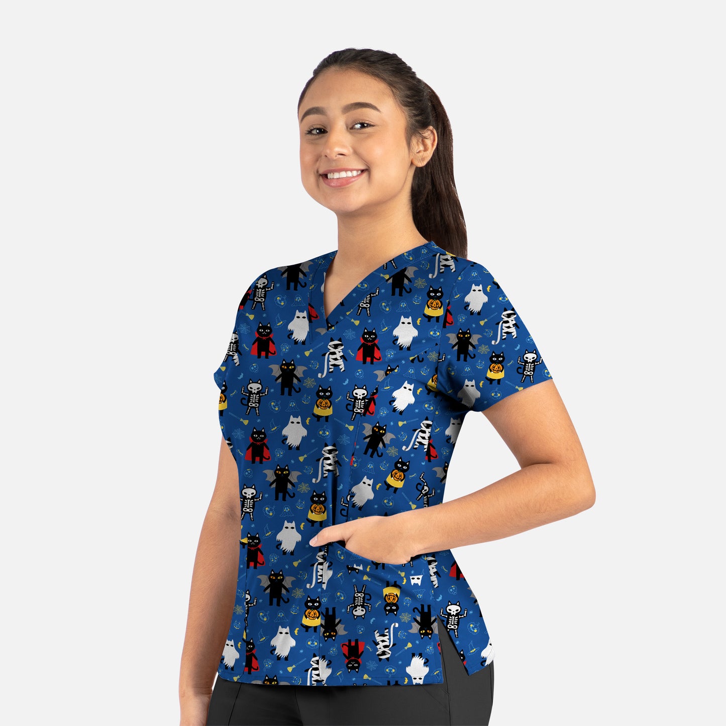 Maevn 1767 Printed Curved V-Neck Scrub Top