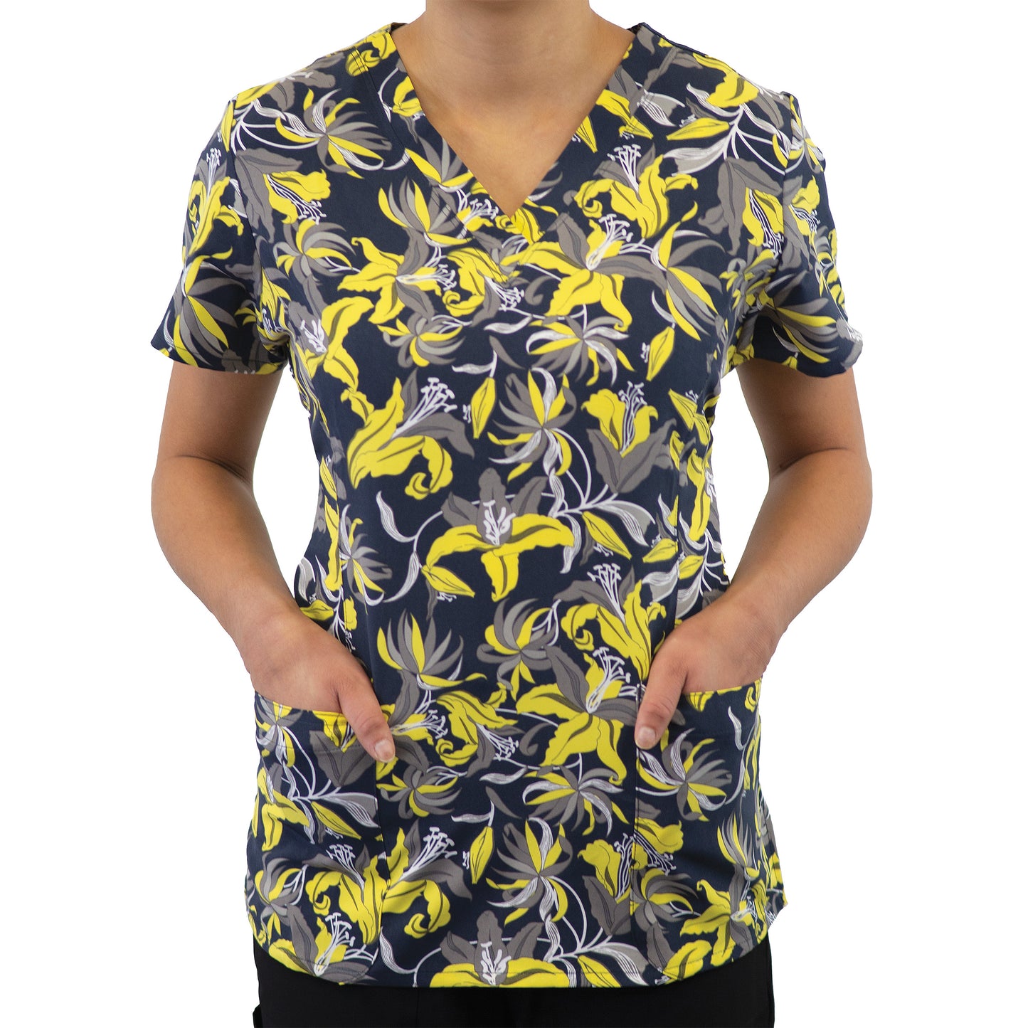 Maevn 1767 Printed Curved V-Neck Scrub Top