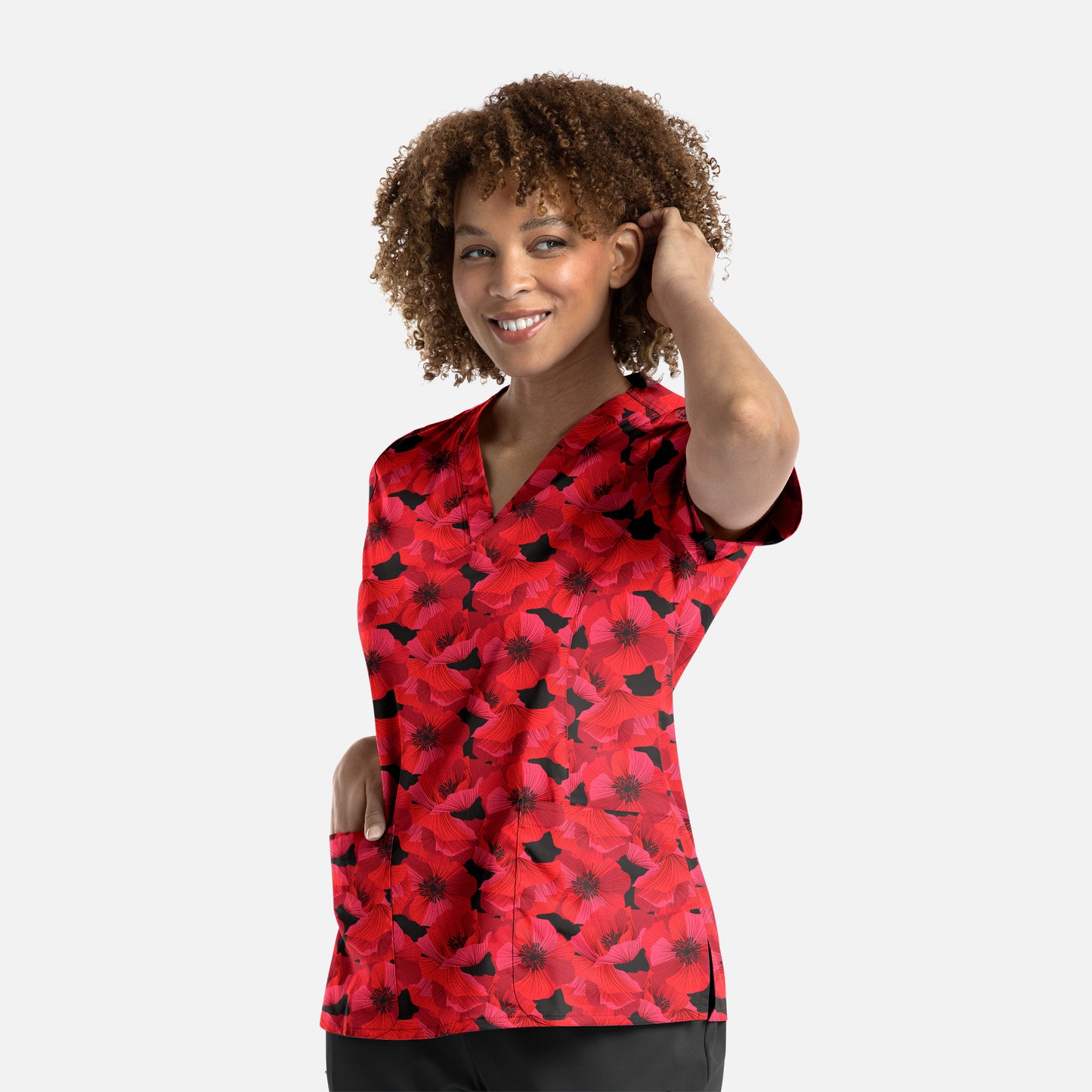 Maevn 1767 Printed Curved V-Neck Scrub Top