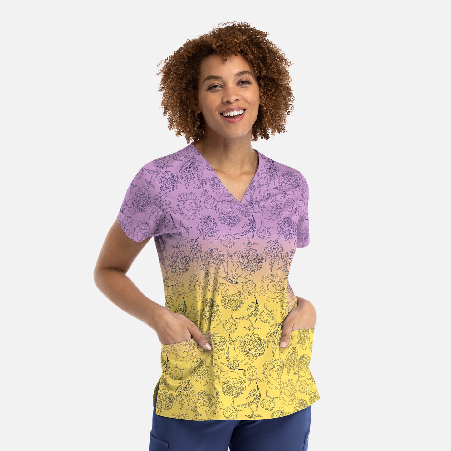 Maevn 1767 Printed Curved V-Neck Scrub Top