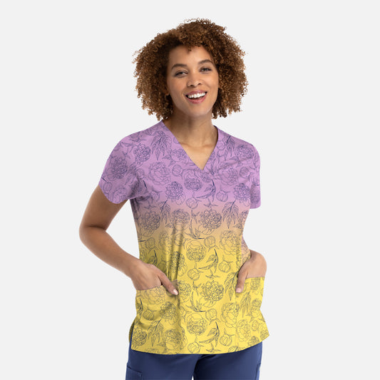 Prints 1767 Printed Curved V-Neck Top Morning Sunrise