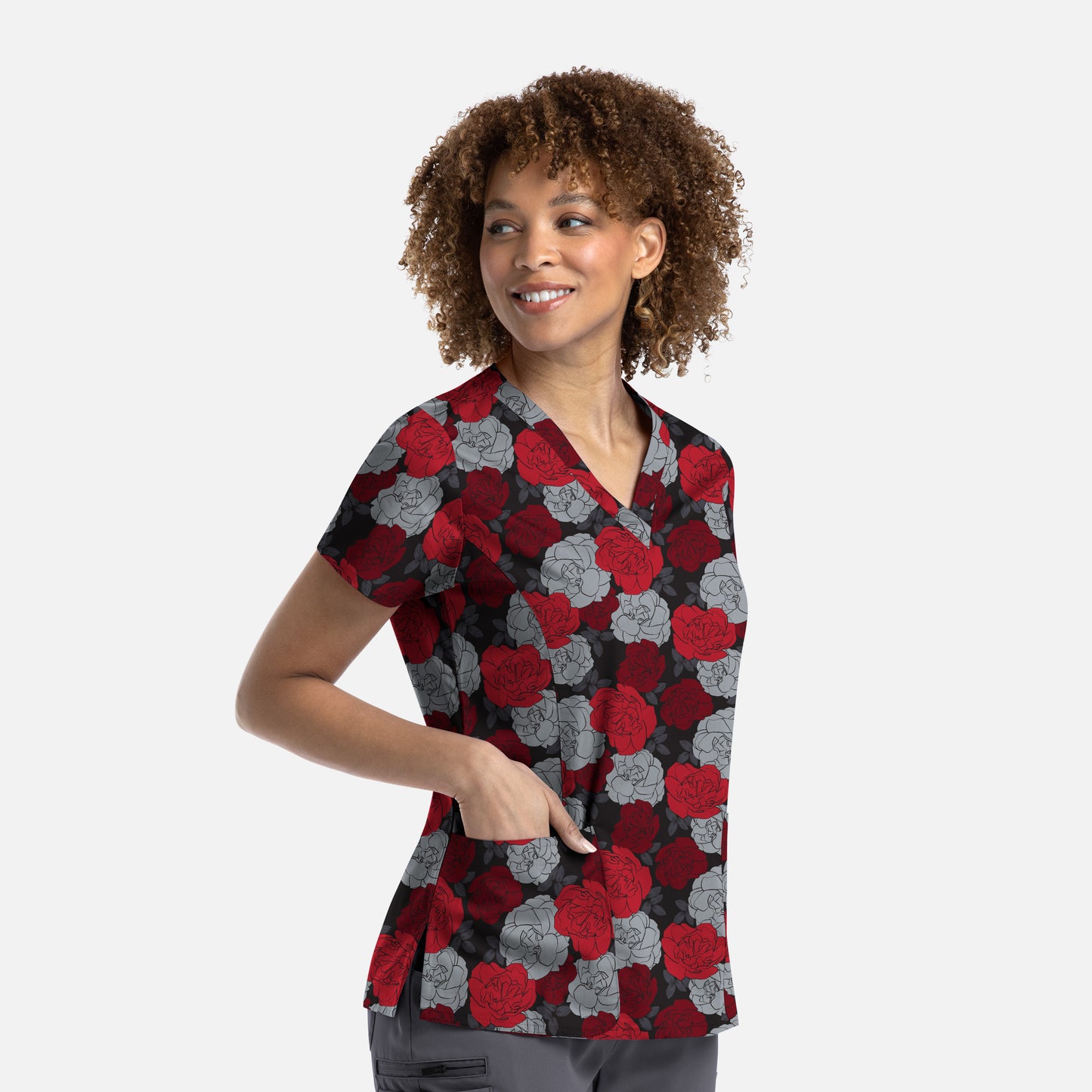 Maevn 1767 Printed Curved V-Neck Scrub Top