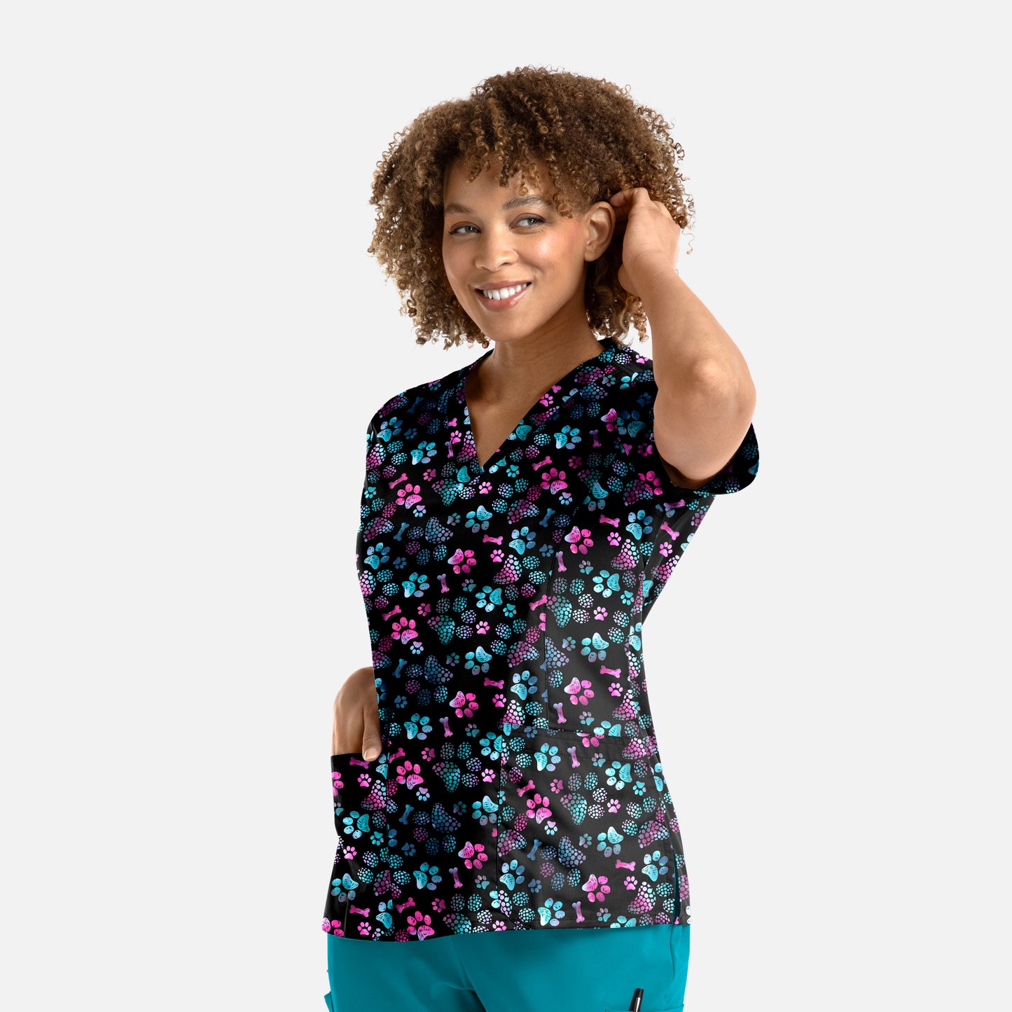 Maevn 1767 Printed Curved V-Neck Scrub Top