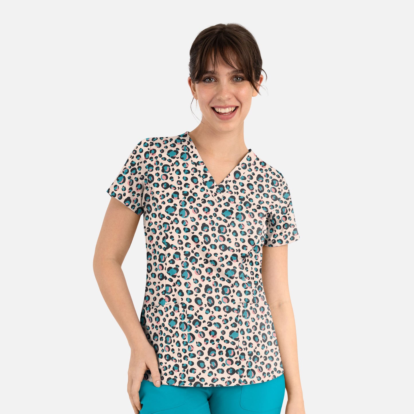 Maevn 1767 Printed Curved V-Neck Scrub Top