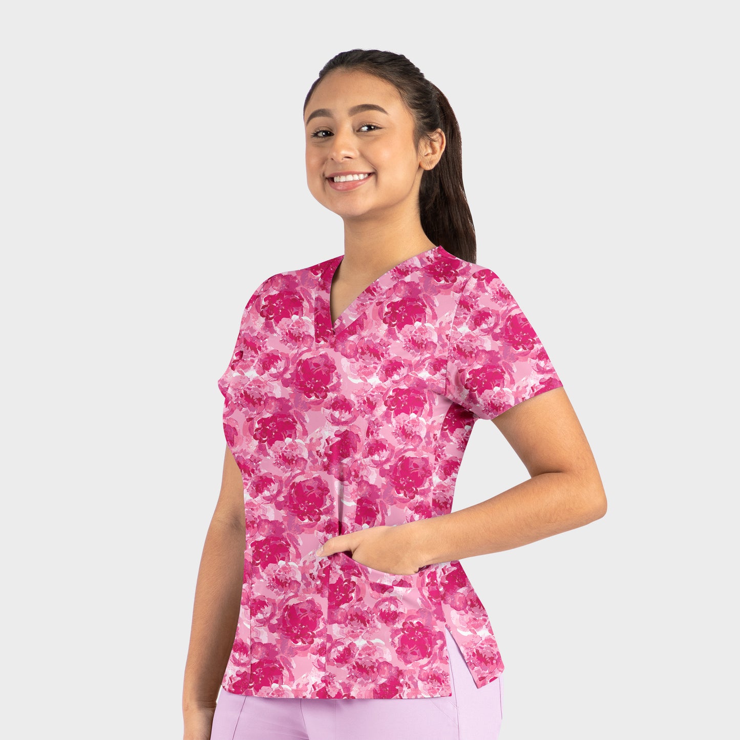 Maevn 1767 Printed Curved V-Neck Scrub Top