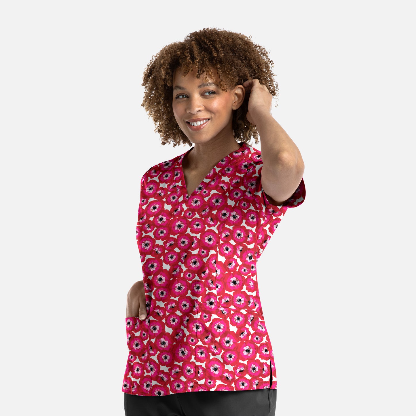 Maevn 1767 Printed Curved V-Neck Scrub Top