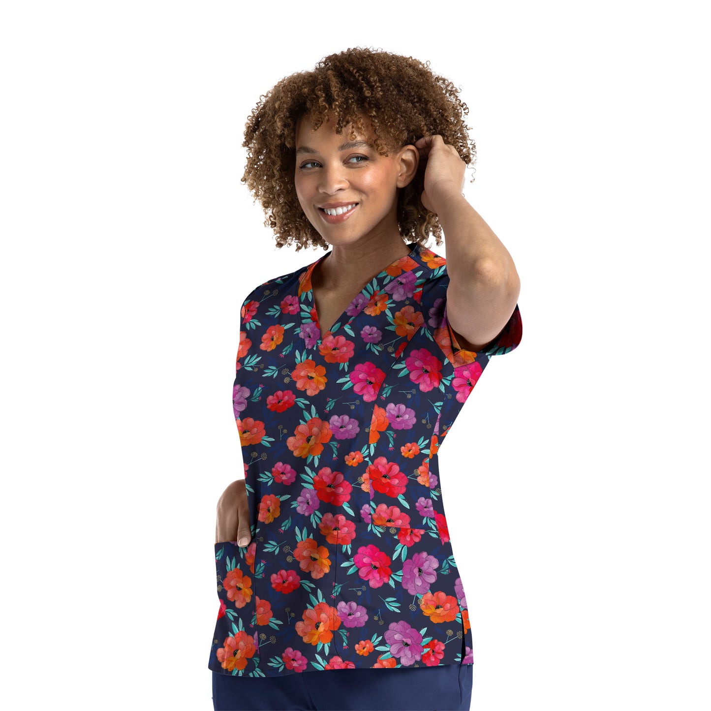 Maevn 1767 Printed Curved V-Neck Scrub Top