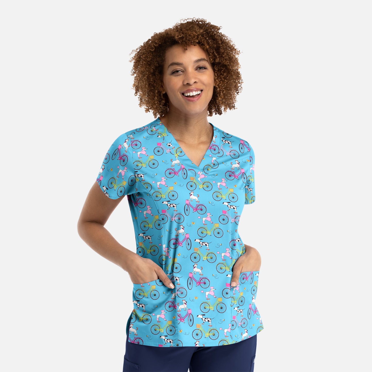 Maevn 1767 Printed Curved V-Neck Scrub Top