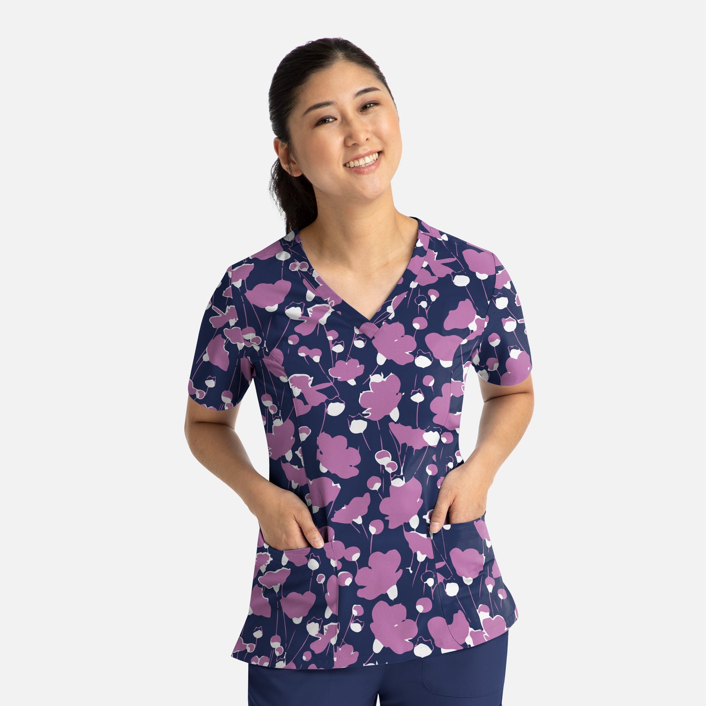 Maevn 1767 Printed Curved V-Neck Scrub Top