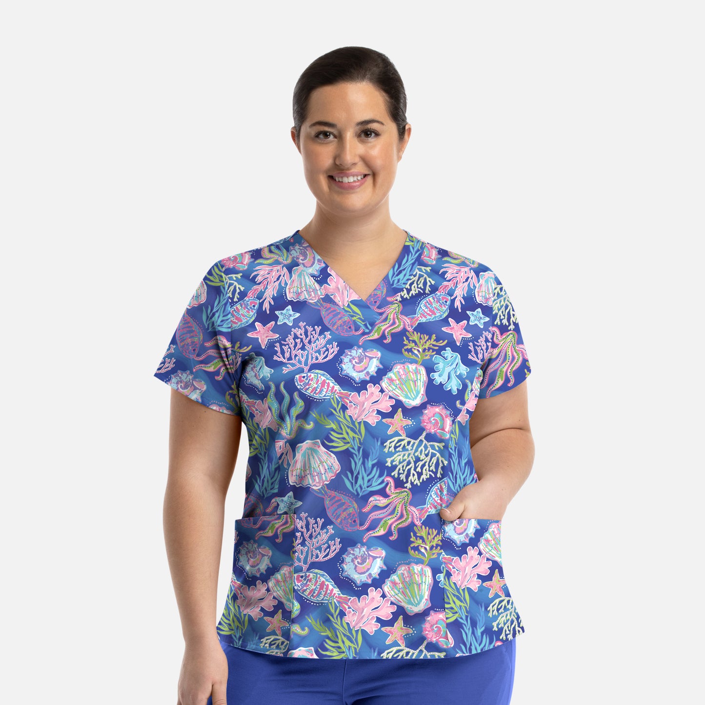 Maevn 1767 Printed Curved V-Neck Scrub Top