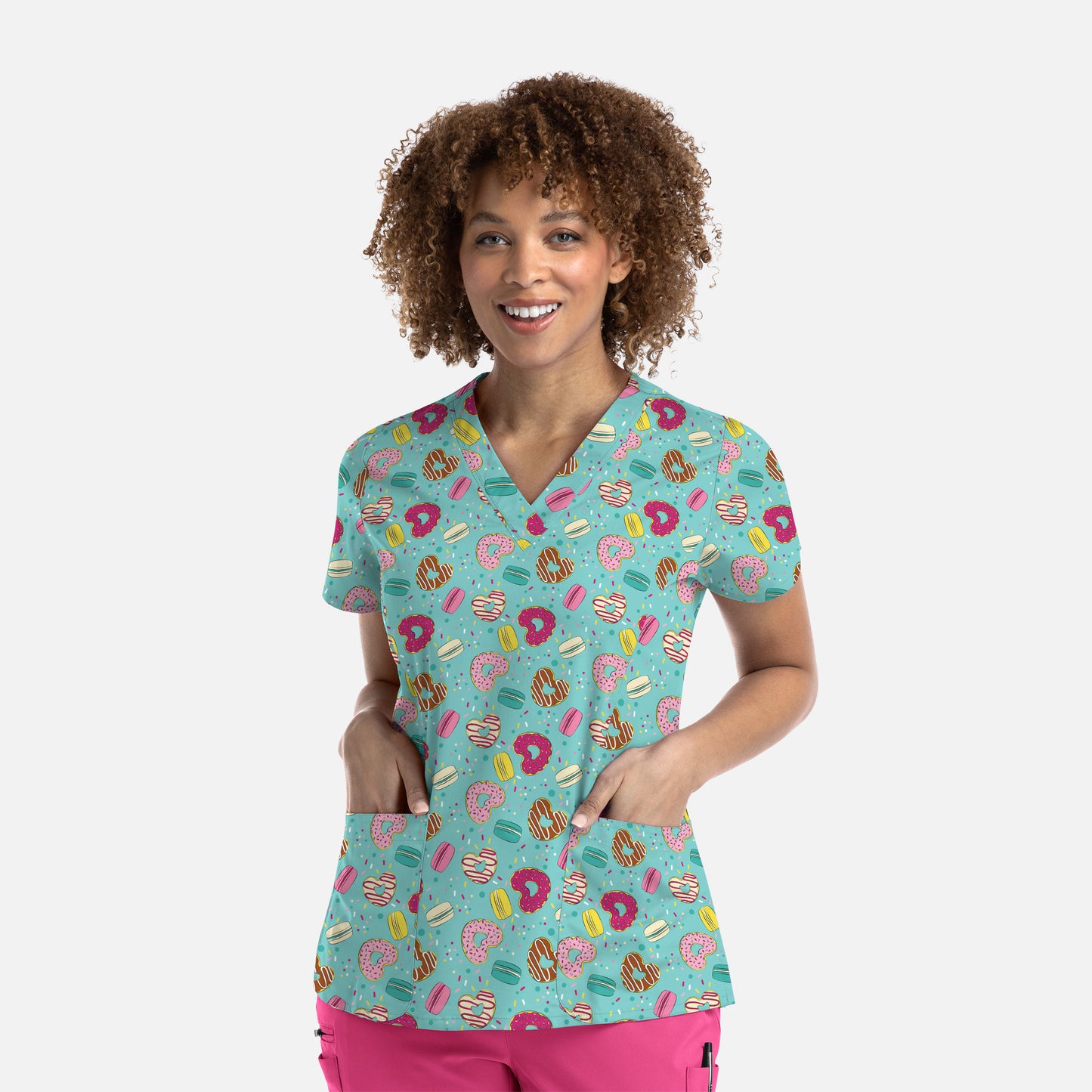 Maevn 1767 Printed Curved V-Neck Scrub Top