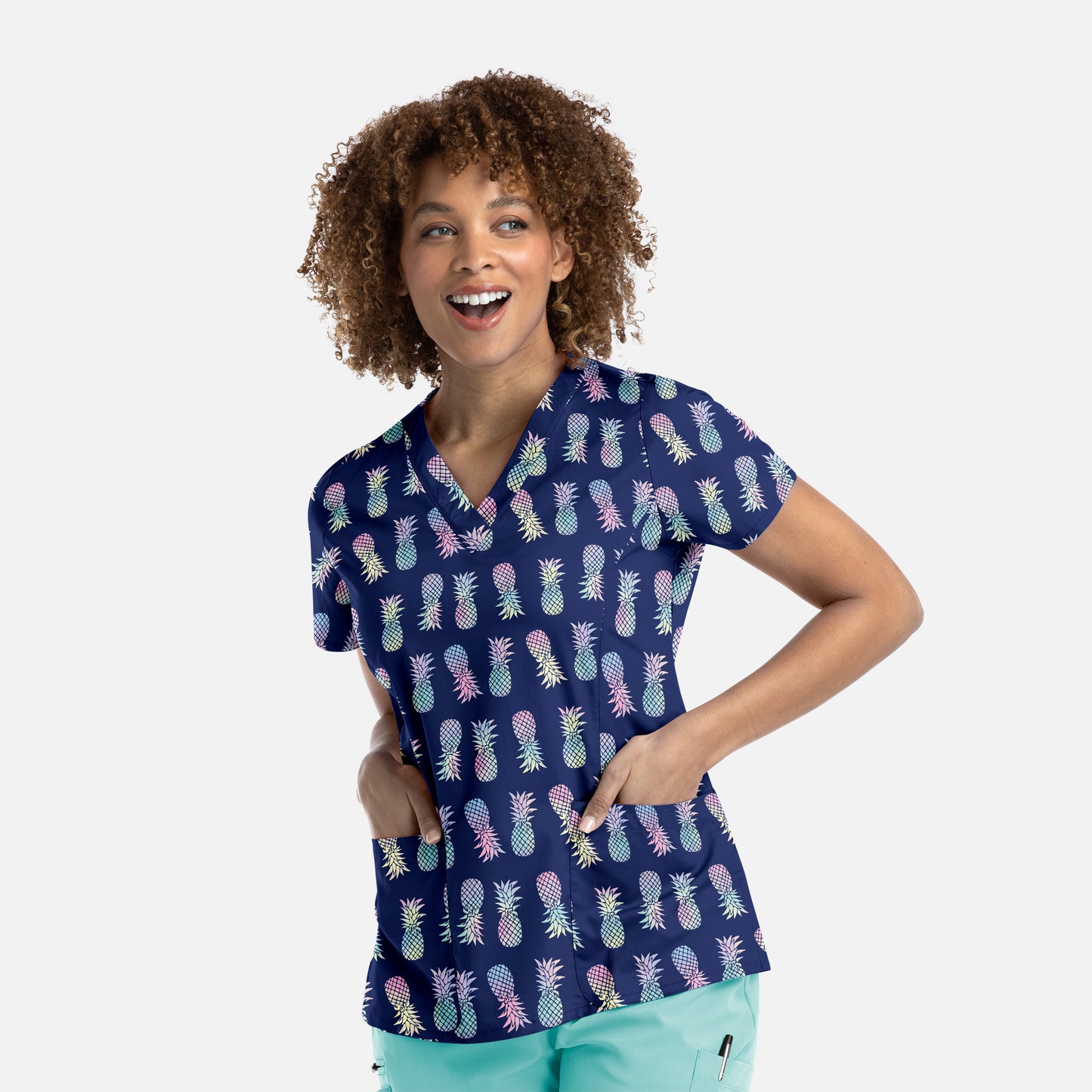 Maevn 1767 Printed Curved V-Neck Scrub Top