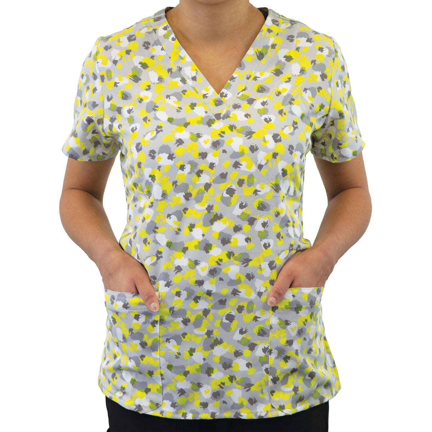 Maevn 1767 Printed Curved V-Neck Scrub Top