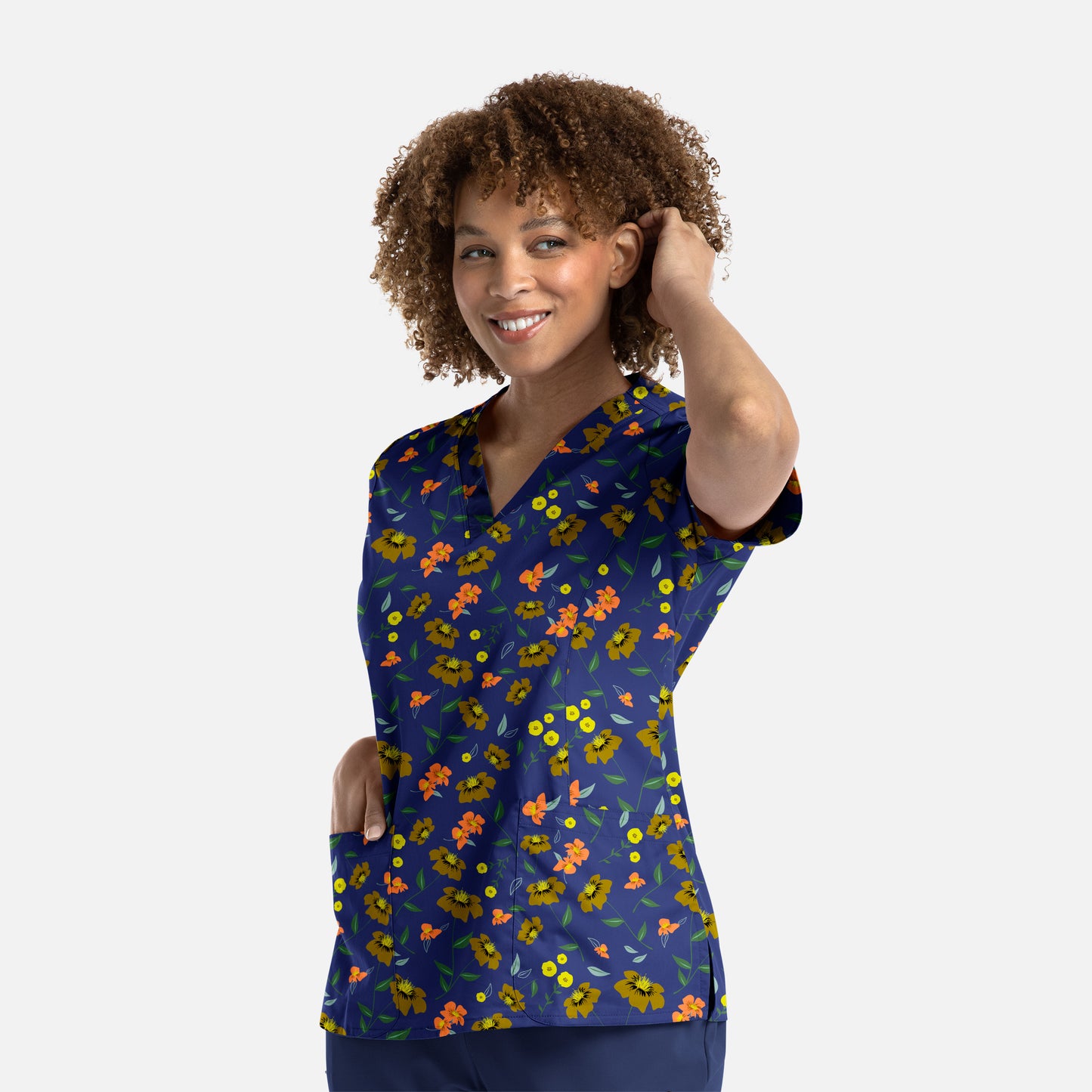 Maevn 1767 Printed Curved V-Neck Scrub Top