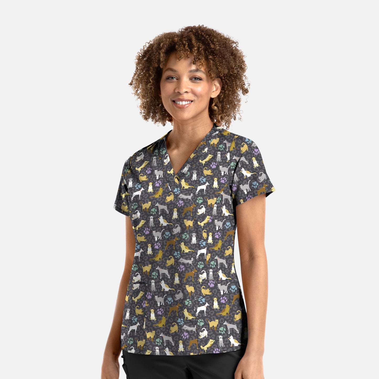 Prints 1767 Printed Curved V-Neck Top Wild Pets