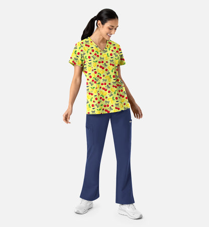 Maevn 1797 Women’s Curved V-Neck Print Top Cherry Berry Lemonade