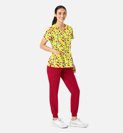 Maevn 1797 Women’s Curved V-Neck Print Top Cherry Berry Lemonade