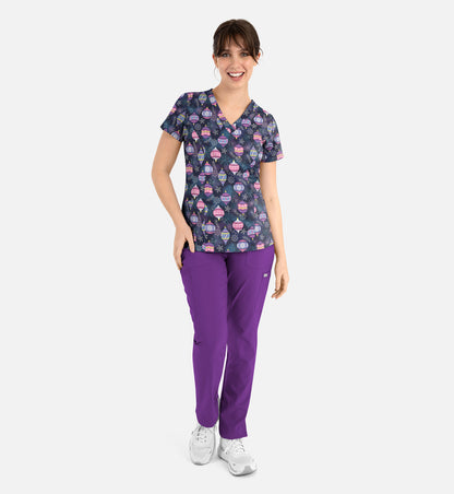 Maevn 1797 Women’s Curved V-Neck Print Top Frosted Ornaments