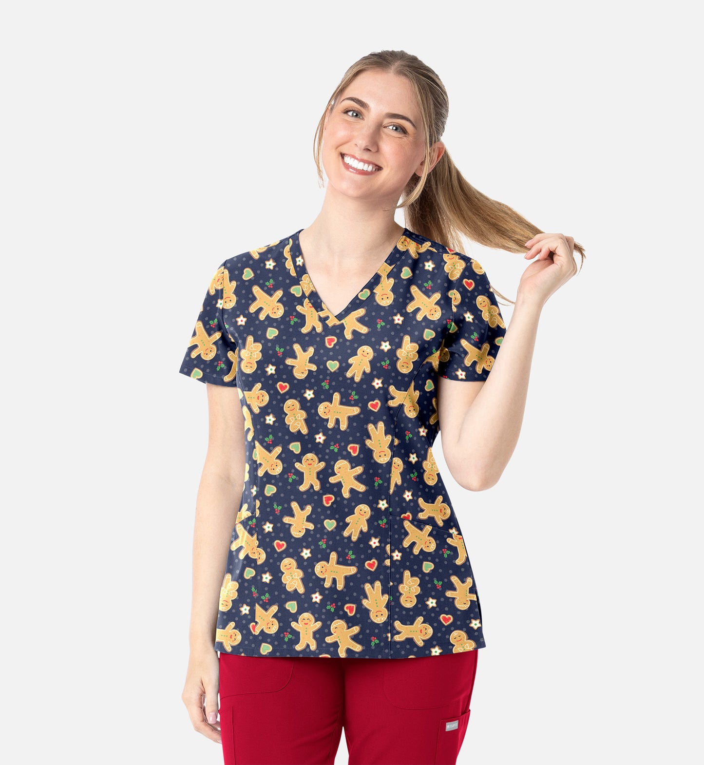 Maevn 1797 Women’s Curved V-Neck Print Top Gingerbread Zen