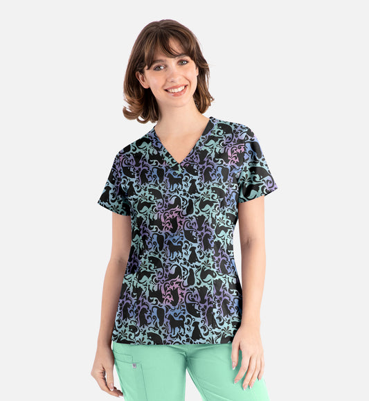 Maevn 1797 Women’s Curved V-Neck Print Top Love in every Paw