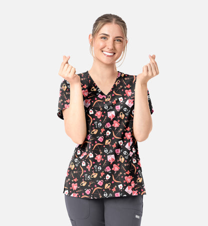 Maevn 1797 Women’s Curved V-Neck Print Top Love Notes