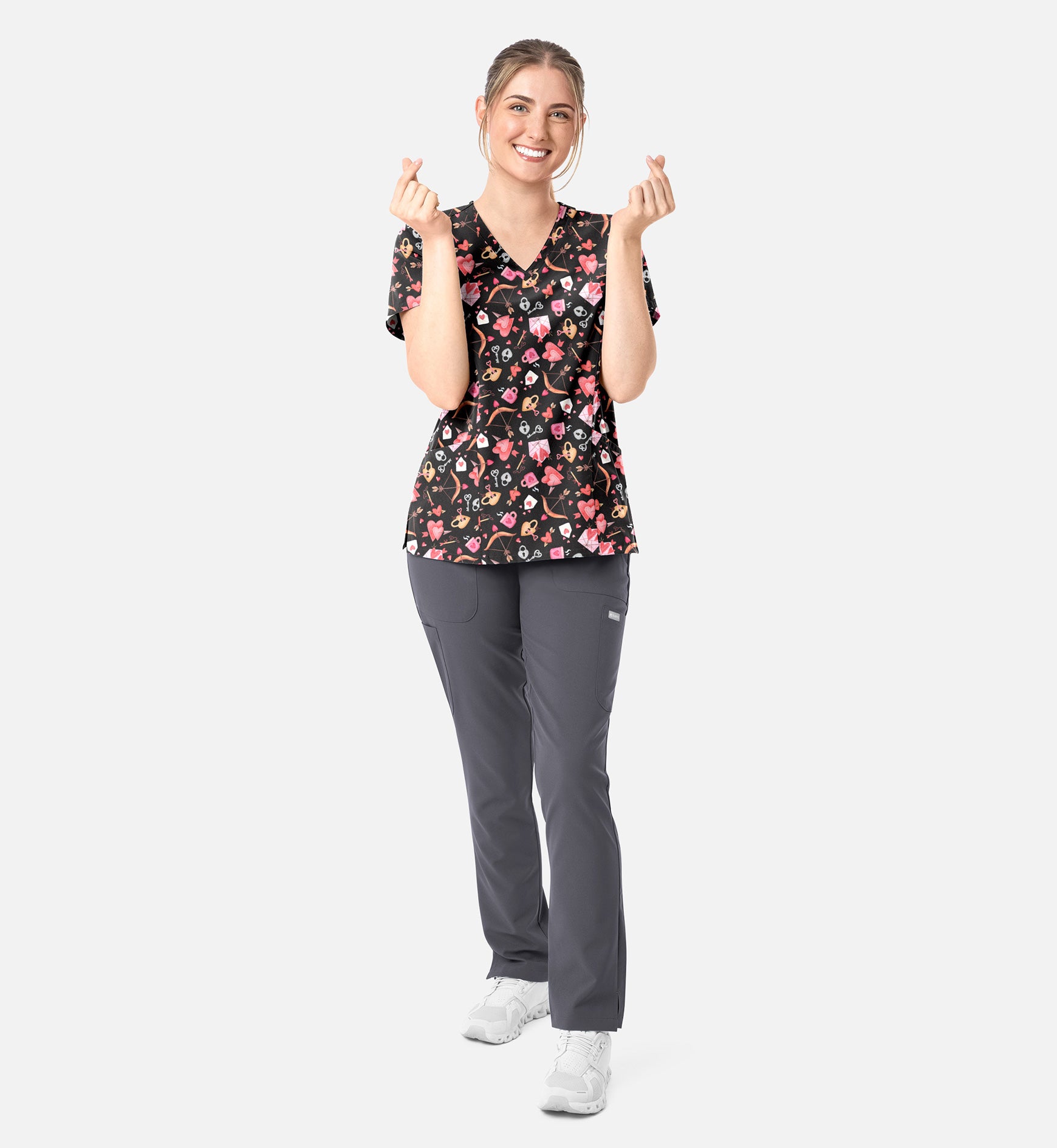 Maevn 1797 Women’s Curved V-Neck Print Top Love Notes