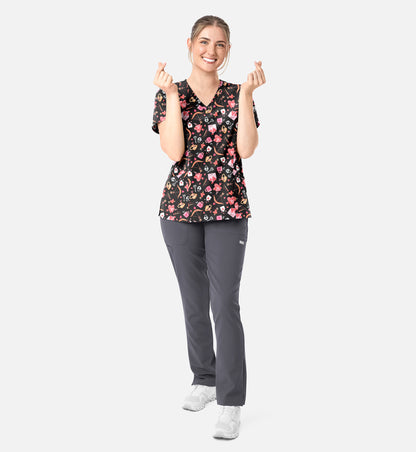Maevn 1797 Women’s Curved V-Neck Print Top Love Notes