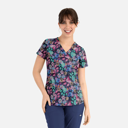 Prints 1797 Women's Curved V-Neck Print Top Pawsitive Paws