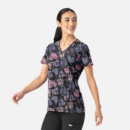Prints 1797 Women's Curved V-Neck Print Top Plaid Romance