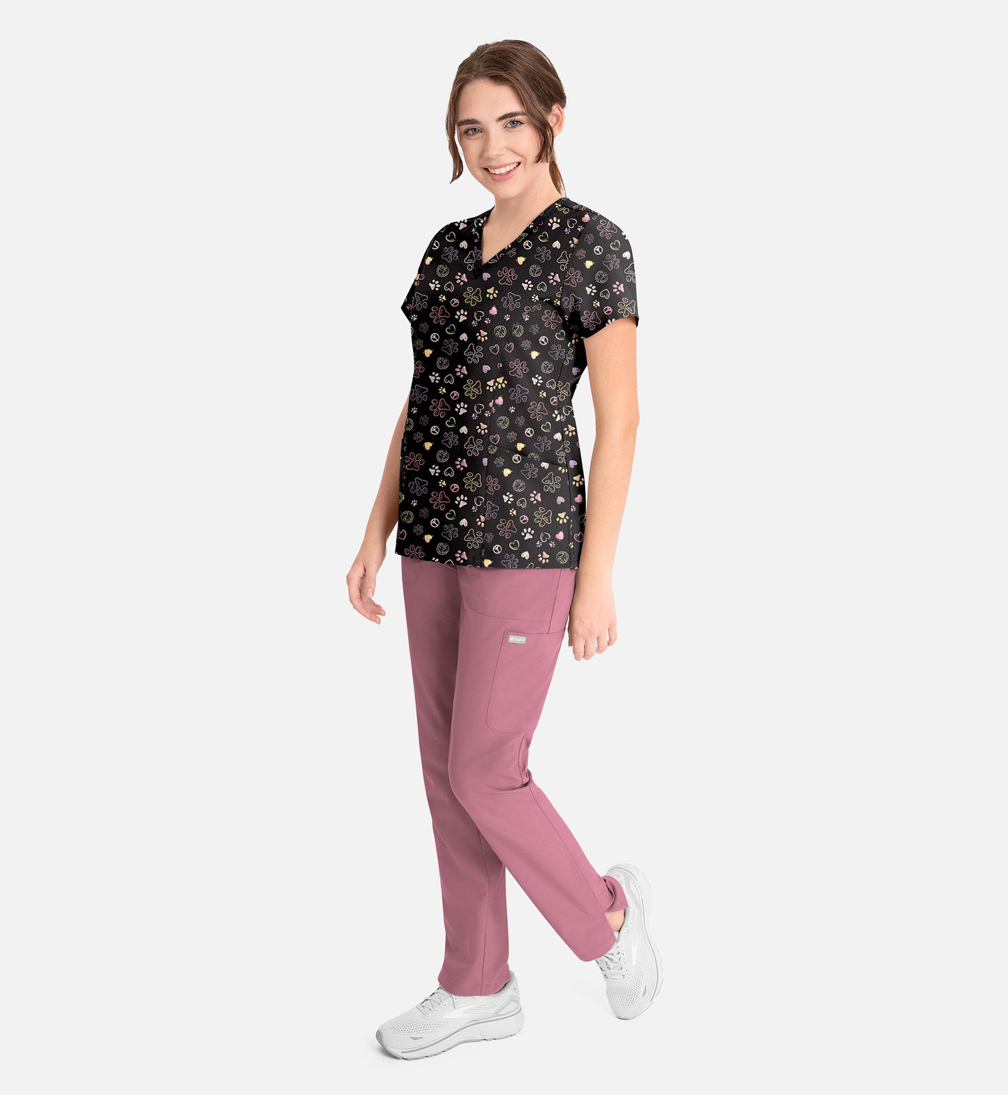 Maevn 1797 Women’s Curved V-Neck Print Top Peace Love Paws
