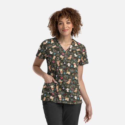 Prints 1797 Women's Curved V-Neck Print Top Pet Pals
