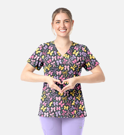 Maevn 1797 Women’s Curved V-Neck Print Top Ribbons of hope (PEW)