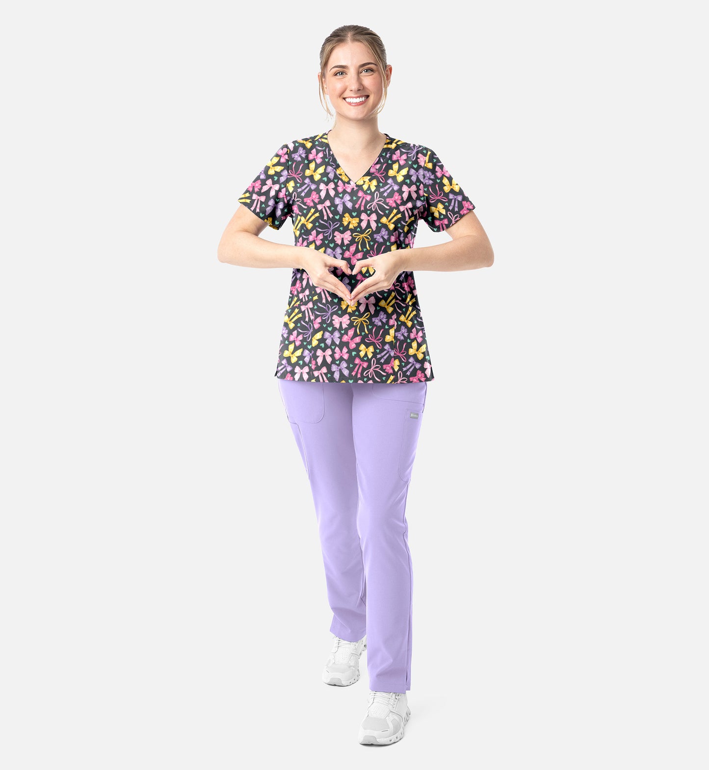 Maevn 1797 Women’s Curved V-Neck Print Top Ribbons of hope (PEW)