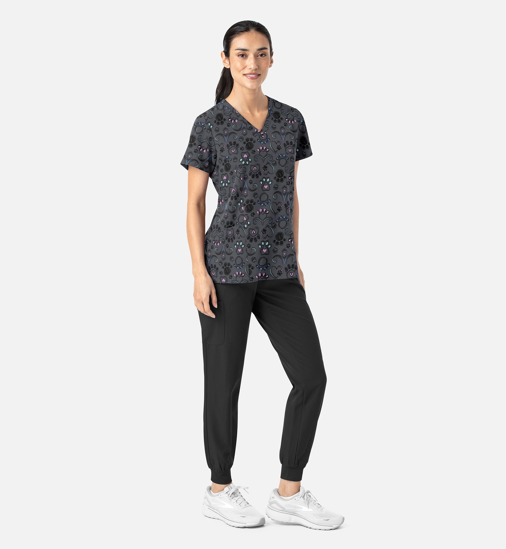 Maevn 1797 Women’s Curved V-Neck Print Top Regal Paws