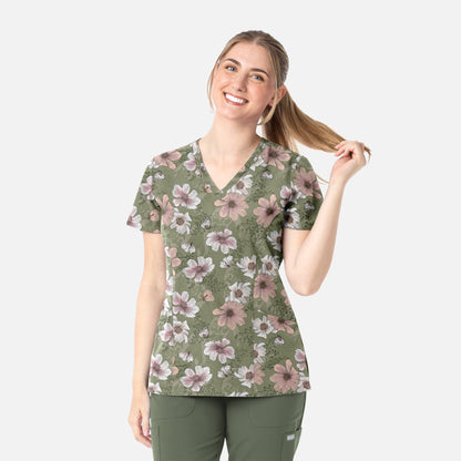 Prints 1797 Women's Curved V-Neck Print Top Secret Garden