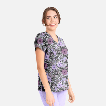 Prints 1797 Women's Curved V-Neck Print Top Wild Petals