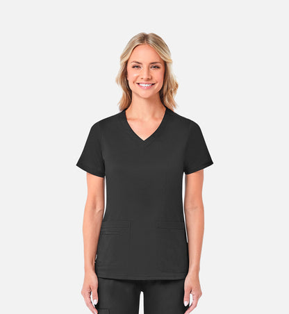 Blossom 1802 Curved V-Neck Top Black
