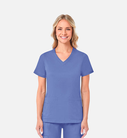 Blossom 1802 Curved V-Neck Top Ceil Blue