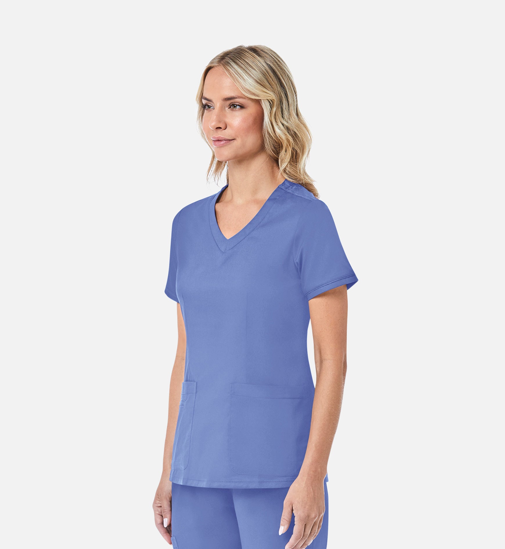 Blossom 1802 Curved V-Neck Top Ceil Blue